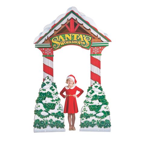 Santa Workshop Backdrop, Christmas Toyland, Santa Backdrop, Santa's Workshop Sign, Community Christmas, Cardboard Stand, Christmas Parade Floats, Workshop Sign, Outdoor Christmas Diy