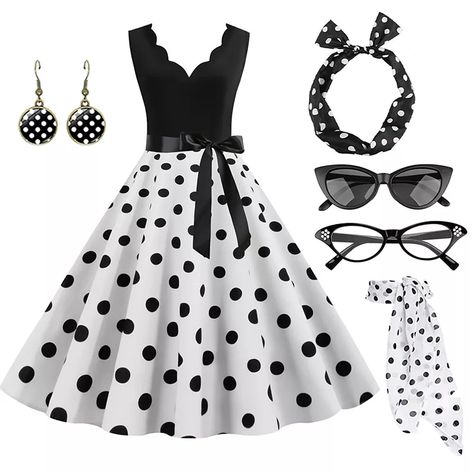 Polka Dots Retro Vintage 1950s A-Line Dress Swing Dress Flare Dress Women's Polka Dot Party / Evening Dress 2024 - $29.99 60s Fashion Women 1960s Outfits, Swing Clothes, 1950 Outfits, 90s Chola Fashion, Polka Dot Dress Vintage, 60s Outfits, Vestidos Retro, Tartan Fashion, 1960s Outfits