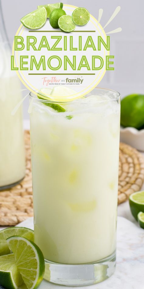 One image and a text circle at the top with text in it. Brazilian Lemonade, Lemonade Drink, Iced Drinks Recipes, Drink Recipes Nonalcoholic, Healthy Summer Desserts, Milk It, Refreshing Drinks Recipes, Lemonade Drinks, Healthy Drinks Recipes
