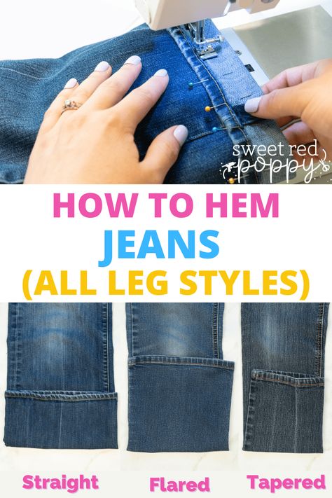 Couture, Diy Hem Jeans, How To Hem Jeans With Original Hem Video, Heming Jeans With Original Hem Diy, How To Hem Pants With Original Hem, Hemming Jeans Hack, Hem Jeans Hack, How To Hem Bell Bottom Jeans, Hemming Pants With Original Hem