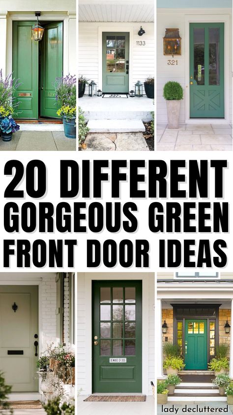 20 Different Gorgeous Green Front Door Ideas Front Door Color Cream House, Mint Green Doors Front Entrance, White House With Sage Door, Shutter Colors For Green House, Green Double Front Doors, Best Greens For Front Door, Unusual Front Door Colors, Green Door House Exterior, Emerald Green Doors Front Entrance