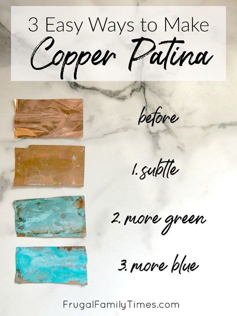 Cooper Patina Diy, How To Make Copper Look Aged, Copper Painting Ideas, How To Seal Copper Jewelry, How To Oxidize Copper, Copper Sheets Projects, Copper Patina Color Palette, Oxidized Copper Aesthetic, Diy Patina Paint