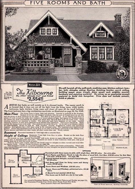 Sears sold more then 75,000 catalog home kits between 1908 to 1940 all over the country. This Sears home was built in 1923. Houses were shipped from Chicago via boxcar and came with 10,000 to 30,000 pieces, a 75-page instruction book and a promise that “a man of average abilities could assemble a Sears kit home in about 90 days" About half of buyers built the homes themselves. Some mail-order house enthusiasts estimate that about 70 percent of Sears houses are still standing. Property Layout, Sears Catalog Homes, Sears Kit Homes, Craftsman Style Bungalow, Style Bungalow, Roof Pitch, Craftsman Cottage, Modern Floor Plans, Bungalow Homes