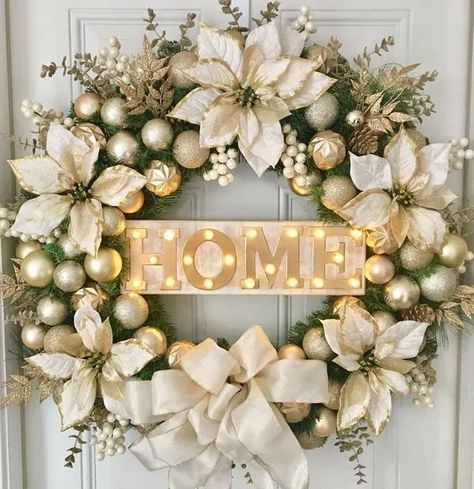 40+ Beautiful Indoor Decoration Ideas & Designs For Christmas in 2019 Silver And Gold Wreath Christmas, Christmas Wreaths Gold And Silver, Rose Gold And Silver Christmas Decor, Christmas Decor Ideas Silver And Gold, Christmas Wreaths With Poinsettias, Christmas Wreath With Poinsettias, Gold And Silver Wreath, Silver And Gold Wreath, Silver And Gold Christmas Wreath