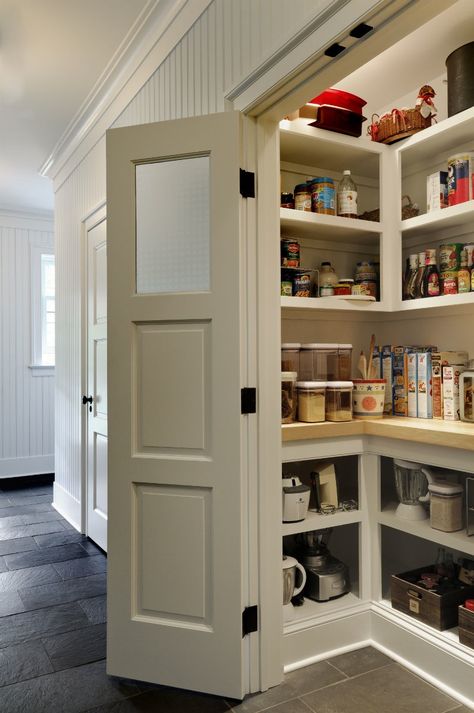 An Easy Way to Add More Counter Space to Your Kitchen. Looking for remodel or renovation ideas? Upgrade your pantry, no matter what size it is, with a countertop at waist level instead of a shelf. Desain Pantry Dapur, Cocina Diy, Desain Pantry, Kitchen Pantry Design, Diy Kitchen Storage, Pantry Design, Pantry Storage, Restaurant Interior Design, Kitchen Remodel Idea