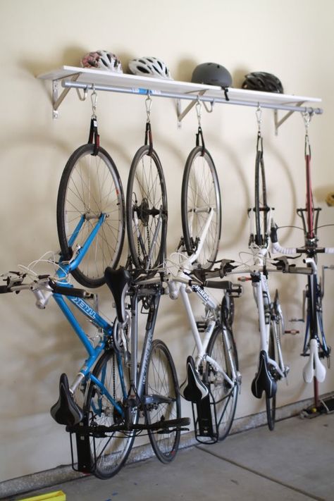 Creative Bike Storage • A round-up of the best bike storage we could find with many tutorials! Including from 'good ideas for you', this nice DIY bike rack project with full tutorial. Rinnovo Garage, Rifacimento Garage, Rack Velo, Diy Bike Rack, Bike Storage Garage, Range Velo, Garage Organization Tips, Bike Storage Rack, Shed Organization