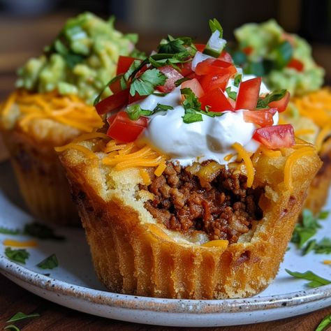 Taco Cupcakes: The Ultimate Guide to Savory Bites - Bonito, Essen, Taco Cupcakes, Savory Cupcakes, Savory Bites, How To Make Taco, Cornbread Mix, Mexican Food Recipes Easy, Rose Gold Diamond Ring