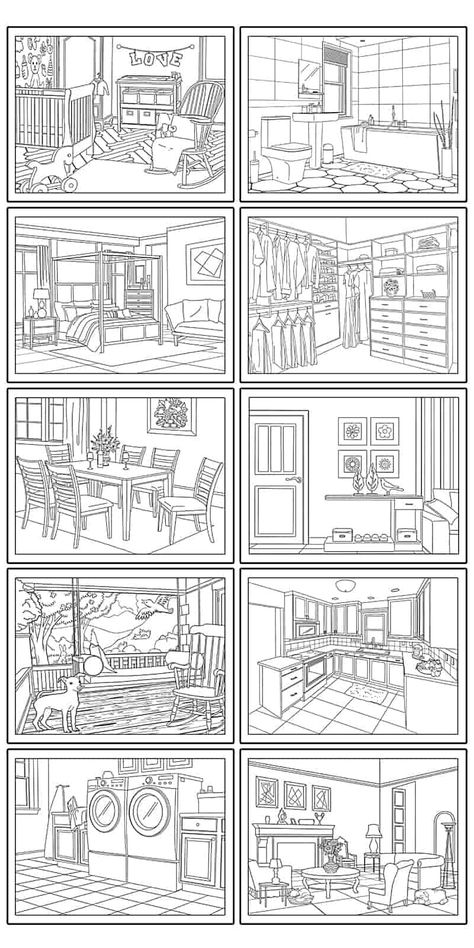 10 Free Printable House Coloring Pages (Beautiful Home Pictures for Kids or Adults) Tiny House Drawing, House Coloring Pages, Perspective Drawing Lessons, House Colouring Pages, Perspective Drawing, House Drawing, Cute Coloring Pages, Coloring Book Art, Home Pictures