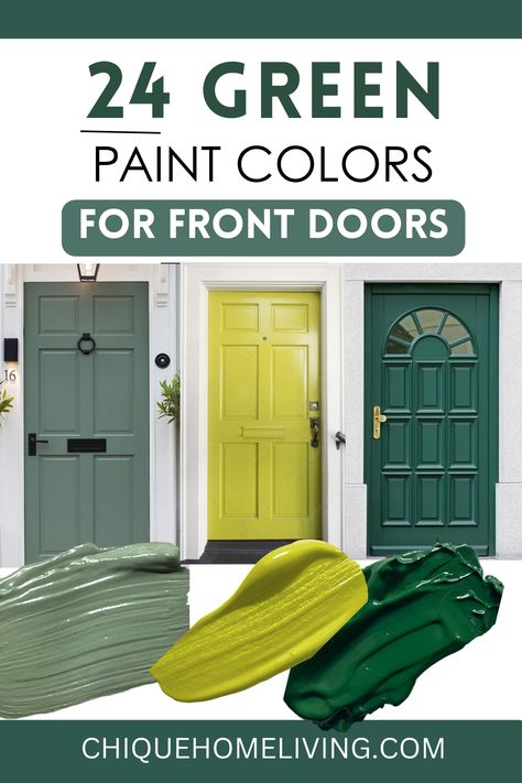 Light Green Front Door Paint Colors, Door Paint Color Ideas, Painted Front Door Ideas, Light Green House, House Doors Colors, Entry Door Colors, Green Front Door, Exterior Front Door Colors, Painted Exterior Doors