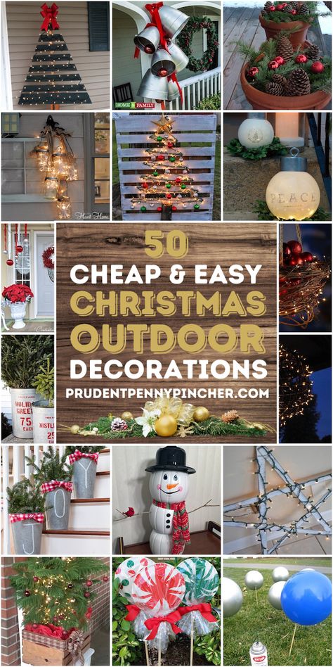 Decorate for Christmas on a budget with these outdoor Christmas decorations. From front porch Christmas decorations to Christmas decorations for the yard, there are plenty of outdoor DIY Christmas decor ideas to choose from. Outdoor, Thanksgiving, Diy, Decoration, Christmas Outside Decorations Porches, Diy Christmas Decorations For Home, Outdoor Christmas Presents, Diy Outdoor Christmas Decorations, Diy Christmas Yard Decorations
