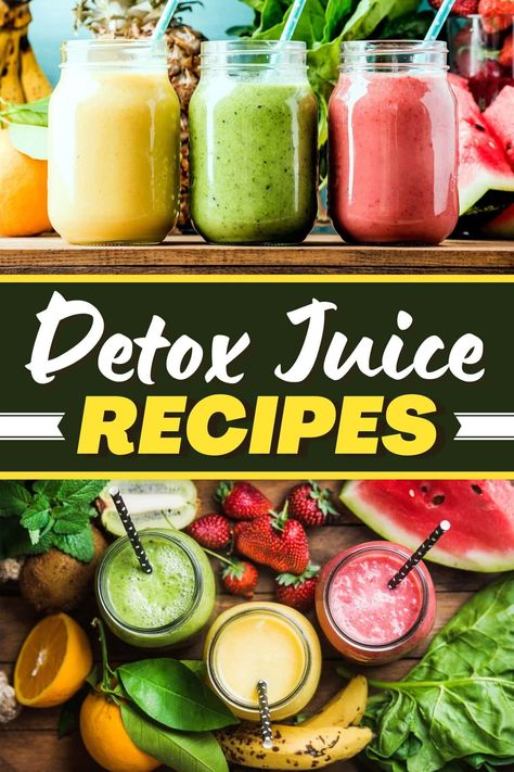 The next time you feel like you've overindulged, try these detox juice recipes! From celery to cucumber to pineapple, these juices make weight loss a little easier. Fresco, Healthy Homemade Juices, Detox Juice Recipes Lose Belly, Juicing Recipes For Weight Lose, Turmeric Detox Drink, Juice Ideas, Carrot Juice Recipe, Detox Juices, Health Drinks