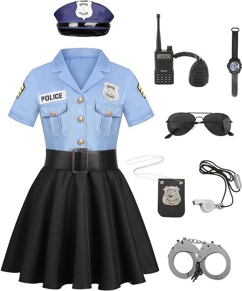Kids Police Officer Costume Girls Cop Cosplay Outfits Uniform Halloween Costumes with 9 Pcs Accessories Clothes, Costumes, Outfits, Police, Cosplay Outfits, Cute Costumes, Girl Costumes, Cop Costume, Girl Outfits