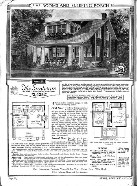 Built from a Kit: A Brief History of Sears Catalog Homes Sears House, Sears Catalog Homes, Sears Kit Homes, Vintage Floor Plans, Kit House, Craftsman Style Bungalow, Sleeping Porch, Sears Catalog, Vintage House Plans