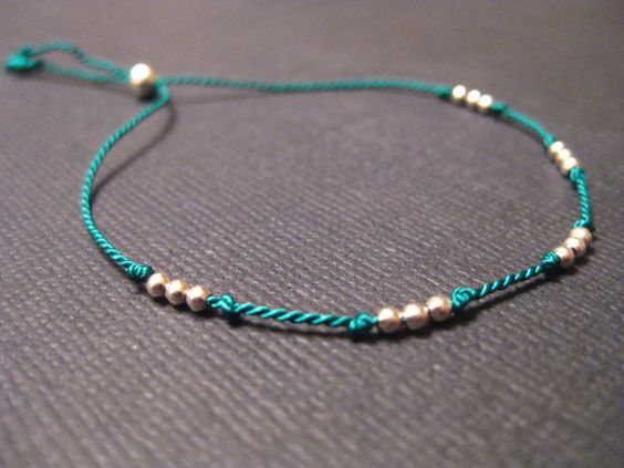 Tiny Sterling Silver Friendship Bracelet Silk Cord Hand Knotted Thin Sexy Minimalist on Etsy, $11.00