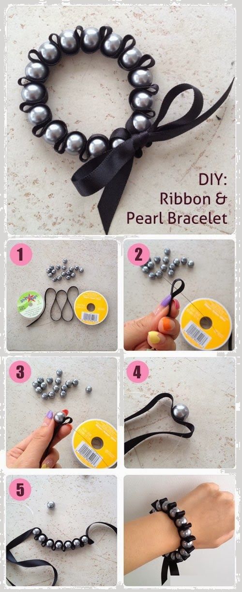 Easy DIY Crafts: DIY Ribbon & Pearl Bracelet