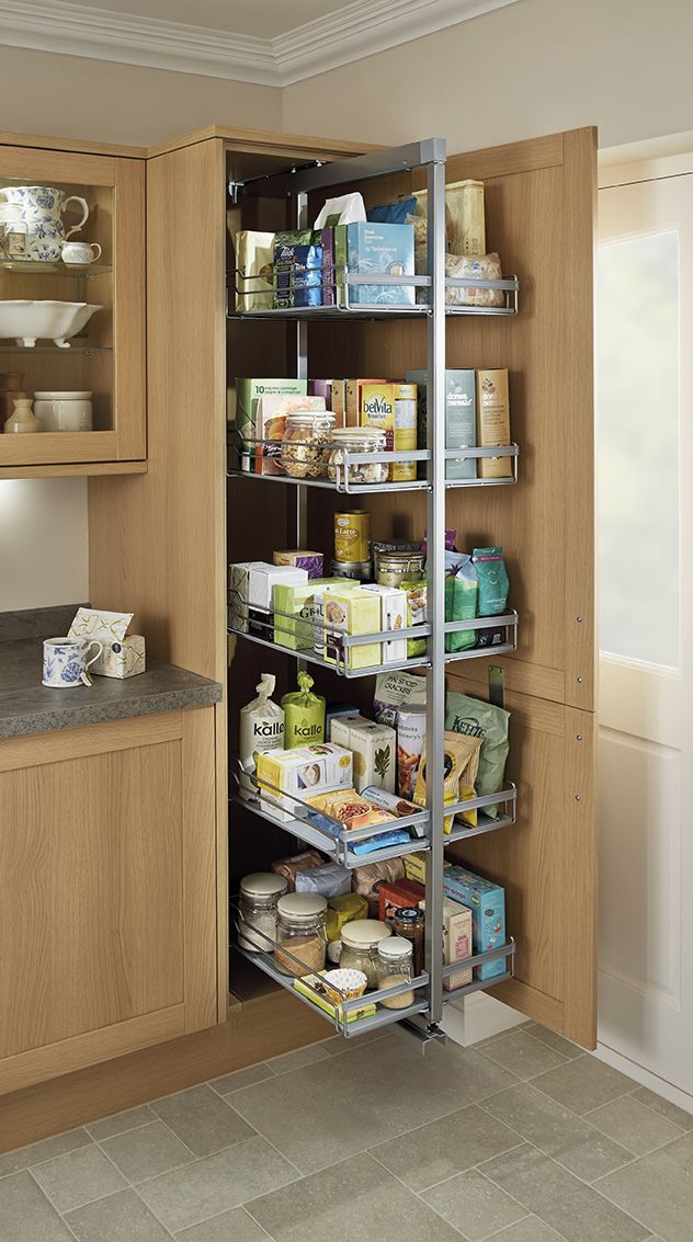 an open pantry with lots of food in it