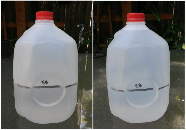 My milk jug weight at five pounds and eight pounds (full). 