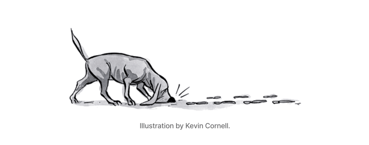 A bloodhound follows a scent. How search *used* to work. Illustration by Kevin Cornell.