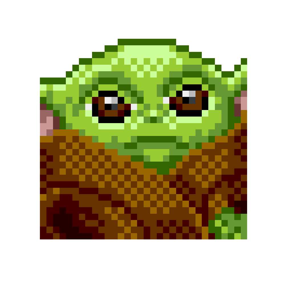 Baby Yoda pixel illustration by Justin Dauer aka @pseudoroom, icon art O.G.