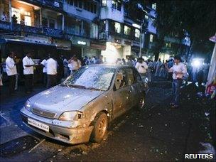 Damaged car in Dadar district of Mumbai, India - 13 July 2011