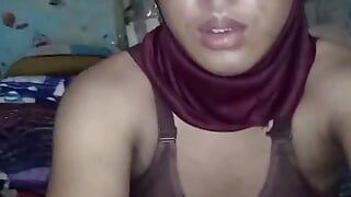 Sexy hijab femboy wearing bikini and playing cock on the bed