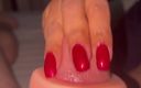 Latina malas nail house: Deep red nails handjob with fake pussy