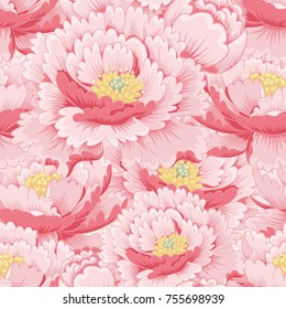 Seamless background with flowers peony.  Illustration in style traditional Chinese ink painting Arkivillustrasjon