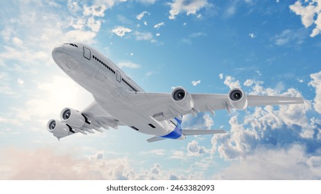 The plane fly in the sky. 3d rendering and illustration.