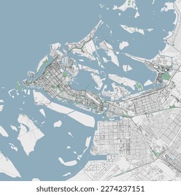 アブダビのベクター画像マップ。アブダビ市行政区域の詳細な地図。都市景観パノラマ。ロイヤリティフリーのベクターイラスト。高速道路、道路、川とアウトラインマップ。ツーリストストリートマップ。のベクター画像素材