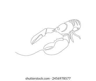 Continuous line drawing of lobster crayfish. One line of lobster crayfish. Marine animal concept continuous line art. Editable outline.