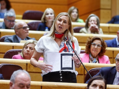 La senadora popular Ana María Beltrán interviene durante la sesión de control al Gobierno celebrada en el Senado, este martes.