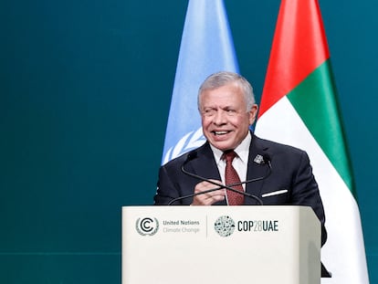 Jordan's King Abdullah II delivers a national statement at the World Climate Action Summit during the United Nations Climate Change Conference (COP28) in Dubai, United Arab Emirates, December 1, 2023.