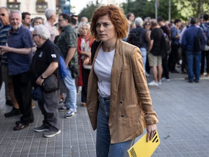 La líder de ERC en el Ayuntamiento de Barcelona, Elisenda Alamany, este jueves por la tarde, a su llegado al fallido congreso que debía votar sobre la entrada de los republicanos en el gobierno del alcalde Jaume Collboni.