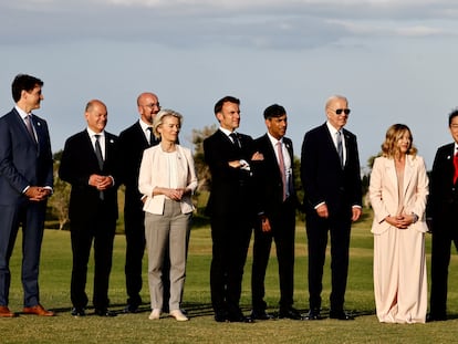 Los líderes del G-7, durante la cumbre celebrada en Italia, el pasado jueves.