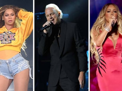 Beyoncé en Coachella en abril de 2018; Bertin Osborne en Barcelona en enero de 2017; y Mariah Carey en Los Ángeles en octubre de 2018