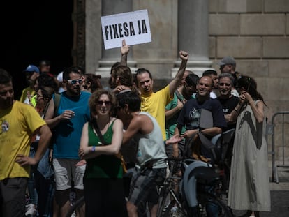 Manifestación convocada por la Plataforma de Interinos Docentes de Cataluña (PINDOC), el pasado mes de junio en Barcelona.