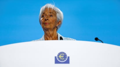 Christine Lagarde, presidenta del BCE, en rueda de prensa el 6 de junio en Fráncfort.