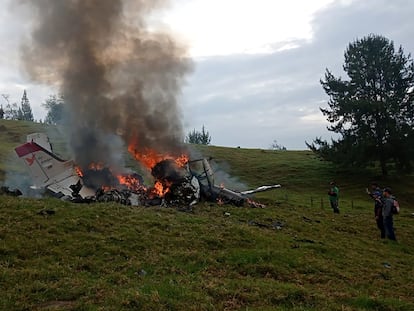 Lugar del accidente de la aeronave, en Santa Rosa de Osos, el 21 de marzo de 2024.