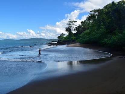 Un joven nada en una playa del Parque Nacional Corcovado, en Costa Rica, ubicado en una de las regiones más biodiversas del mundo.