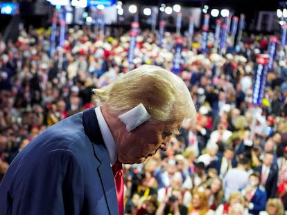 Donald Trump en la Convención Nacional Republicana en Milwaukee, Wisconsin, el 15 de julio 2024.