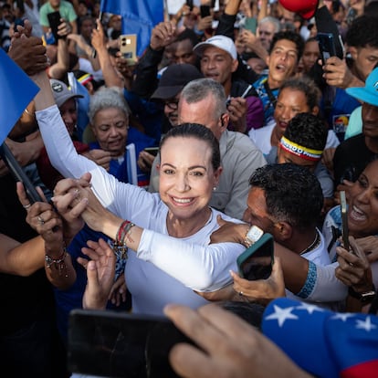 María Corina Machado el 31 de mayo en un acto de campaña en Guatire (Venezuela).