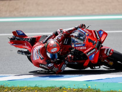 El piloto italiano de MotoGP Pecco Bagnaia (Ducati) durante la carrera del Gran Premio de España, que ganó el pasado fin de semana.