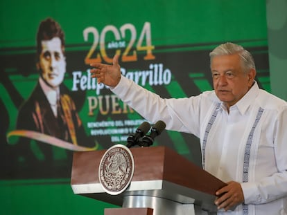 Andrés Manuel López Obrador, durante su conferencia matutina de este miércoles, en la ciudad de Mérida (Yucatán).