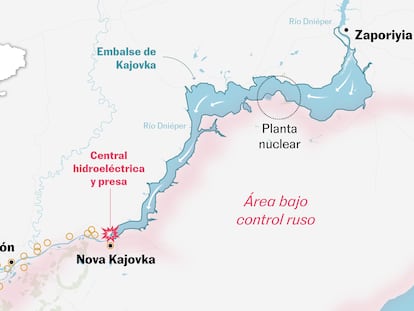 Las consecuencias de la destrucción de la presa ucrania: un embalse que se vacía, miles de evacuados y centrales energéticas amenazadas