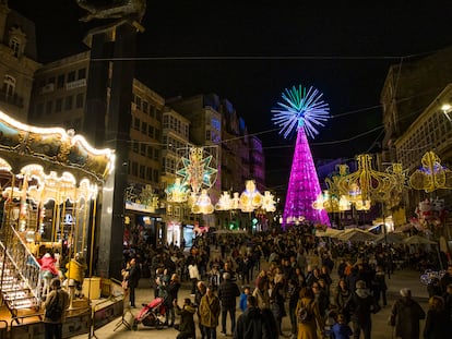 El alumbrado de Navidad en Vigo el pasado enero.