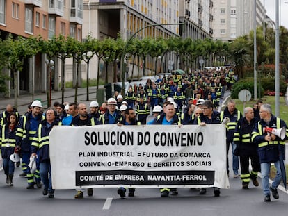 Manifestación de trabajadores por la negociación de un nuevo convenio colectivo en Navantia, la semana pasada en Ferrol (A Coruña).