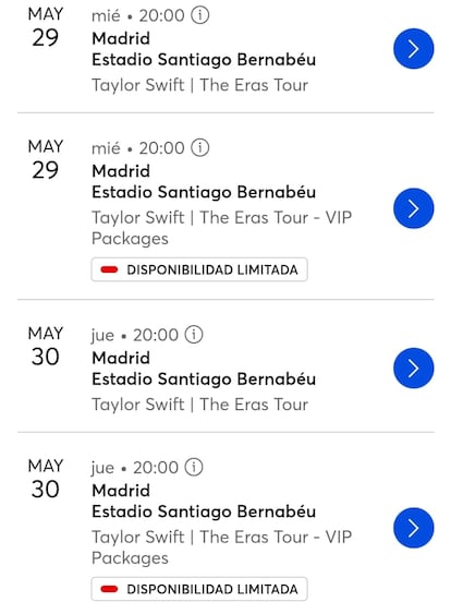 Ticketmaster muestra las entradas disponibles del concierto de Taylor en Madrid a horas de que empiece.