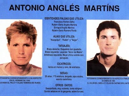 Fotografía de archivo datada el 23 de marzo de 1993 del cartel editado por el Ministerio del Interior para la búsqueda de Antonio Anglés Martins.