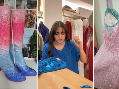 Las botas de Rebeca Romero, Mari Carmen Navas trabajando y detalle del vestido de Cristina Díaz para los próximos conciertos de Taylor Swift en Madrid.