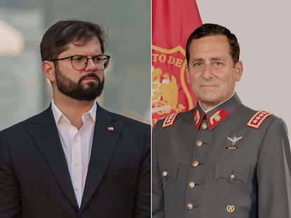 El presidente de Chile, Gabriel Boric y el comandante en jefe del Ejército, Javier Iturriaga.